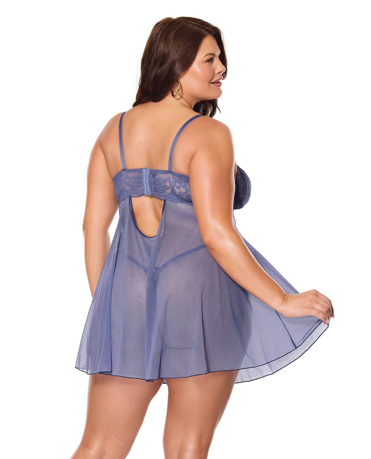 Twilight Fever Lace & Mesh Babydoll w/G-String - Navy 3X/4X
