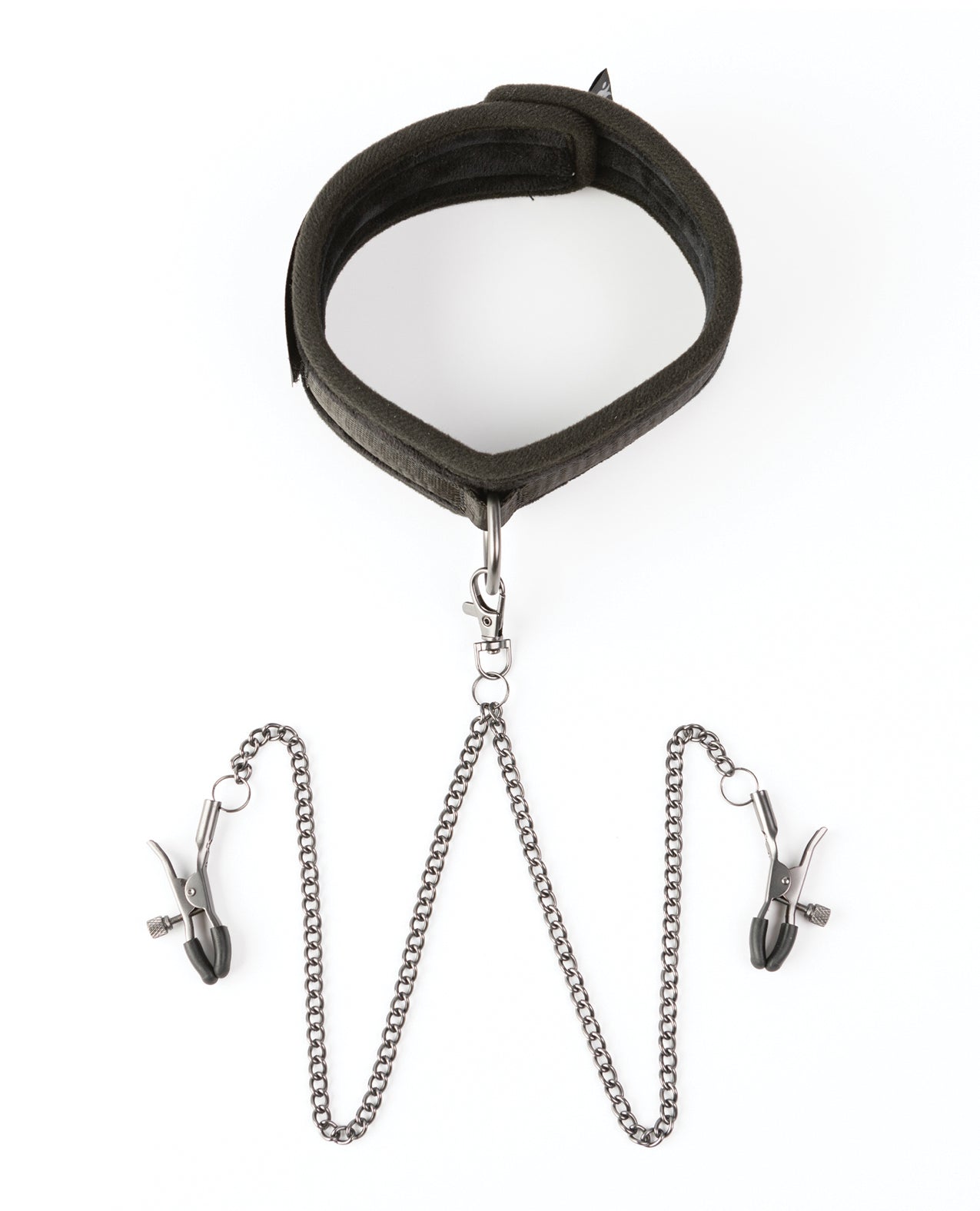 Sei Mio Twin Tweaks Velvet Collar w/Nipple Clamps - Black
