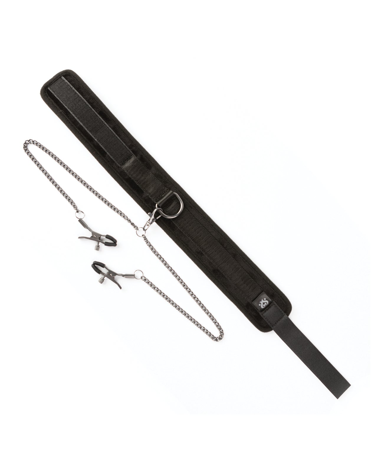 Sei Mio Twin Tweaks Velvet Collar w/Nipple Clamps - Black