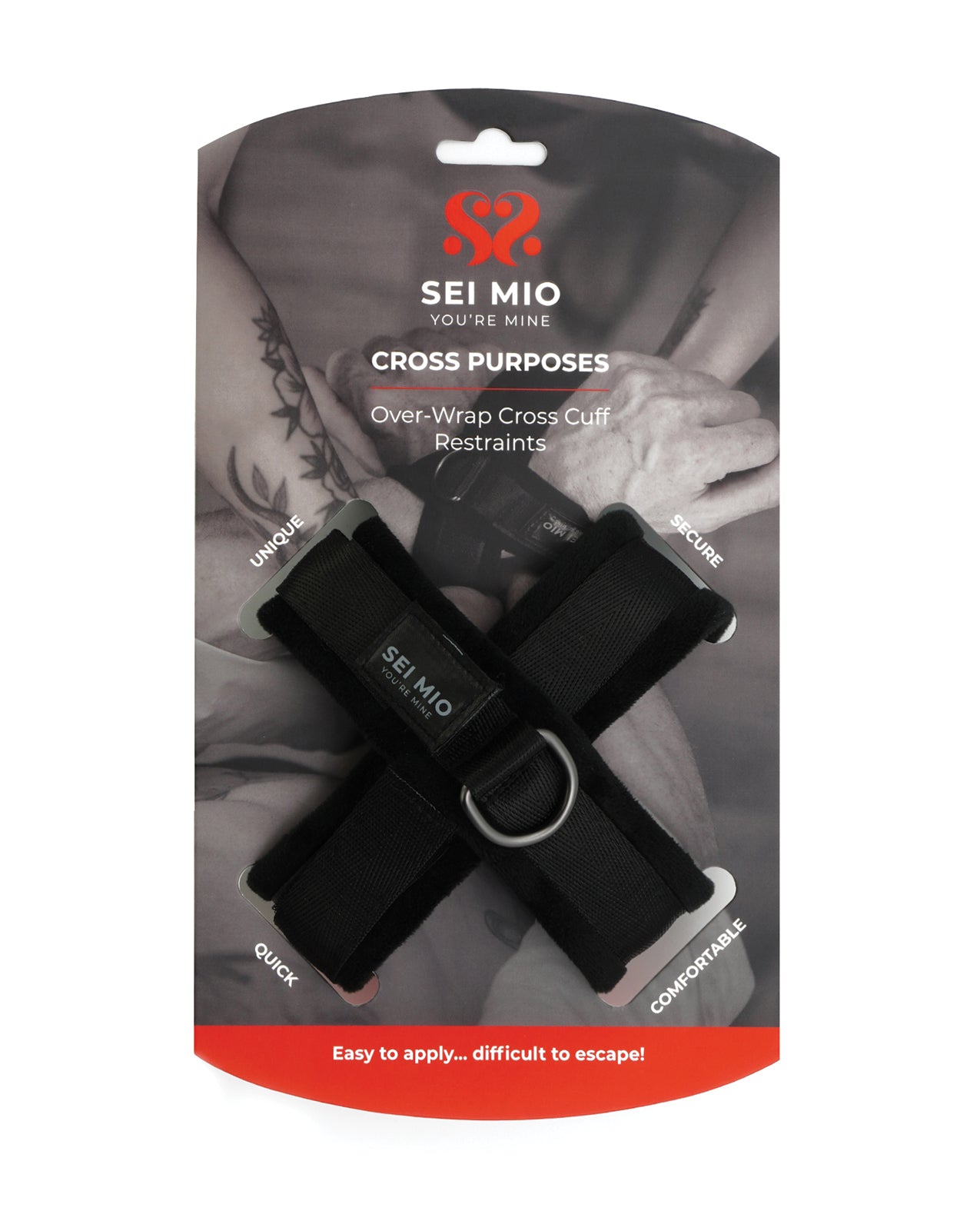 Sei Mio Cross Purposes Unique Over-Wrap Cross Cuff Restraints - Black