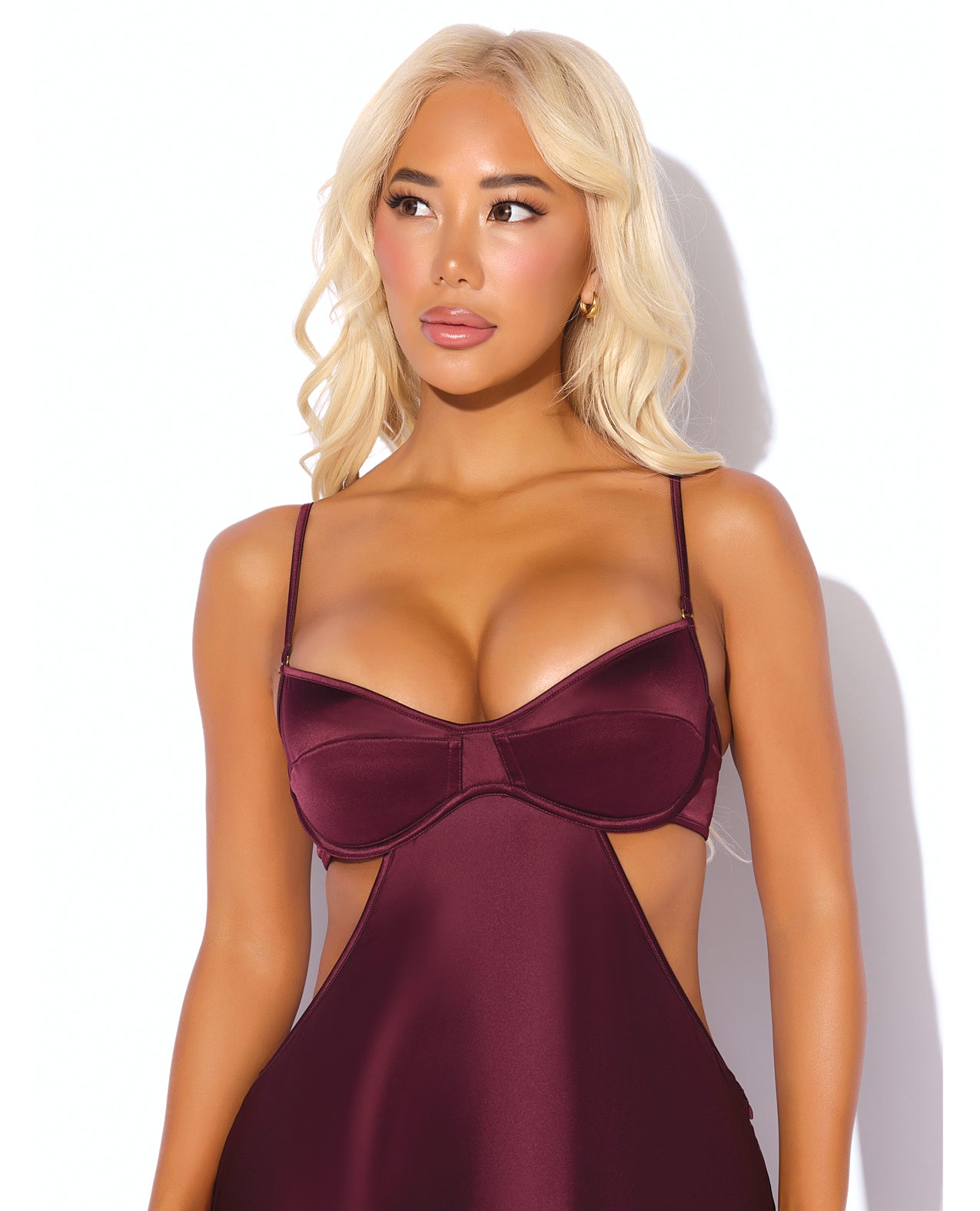 Brigeta Satin Cut Out Long Dress - Burgundy XL