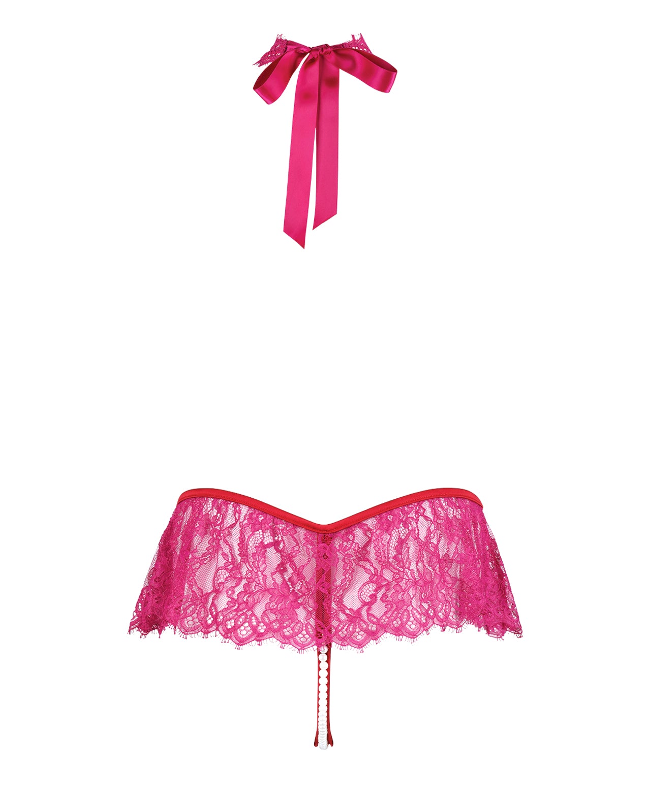 Jocelyn Lace Halter Teddy w/Open Crotch - Raspberry MD