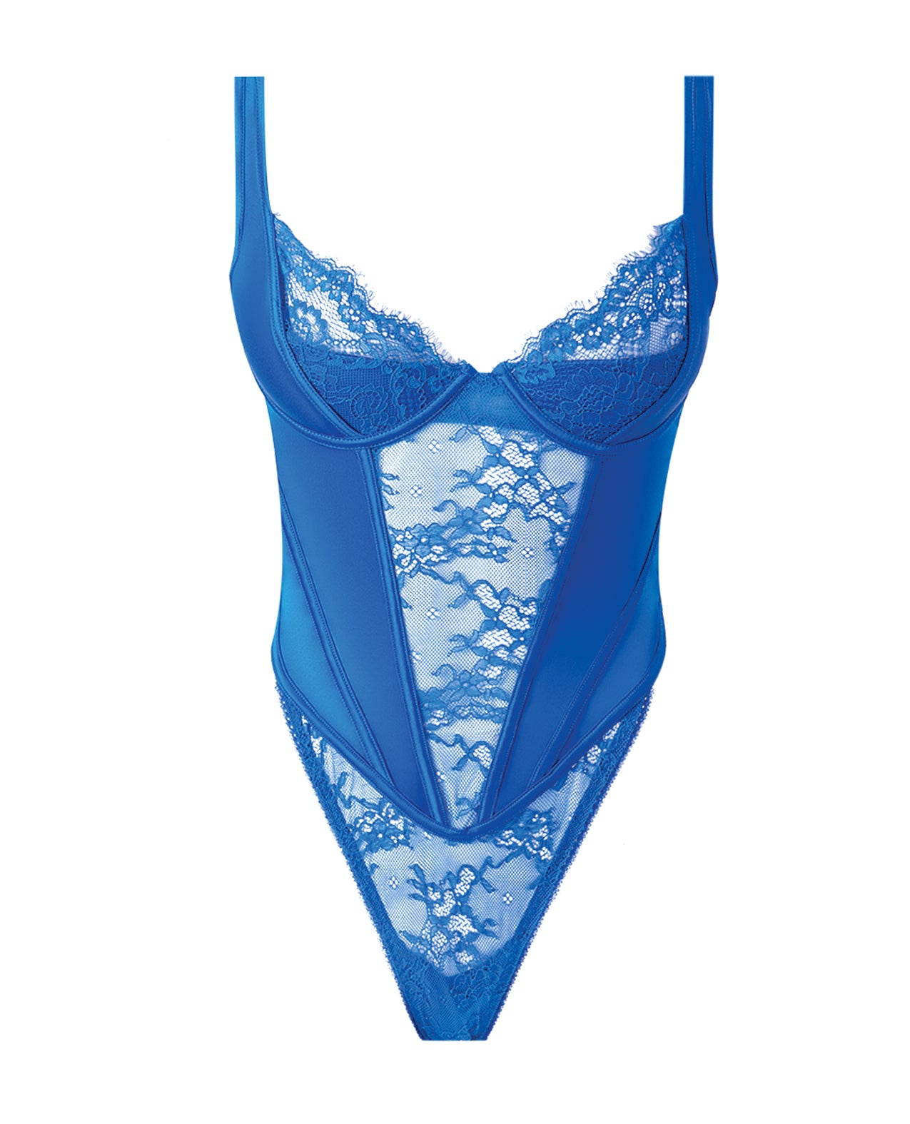 Madeline Lace & Mesh High Waist Teddy - Cobalt Blue SM