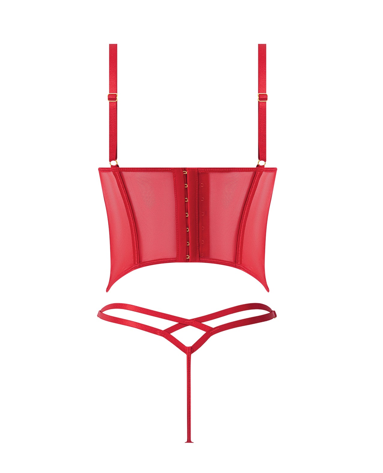 Ashley Alexiss Bustier w/Front Lace Up Ribbon Details & Matching High Cut Thong - Red SM