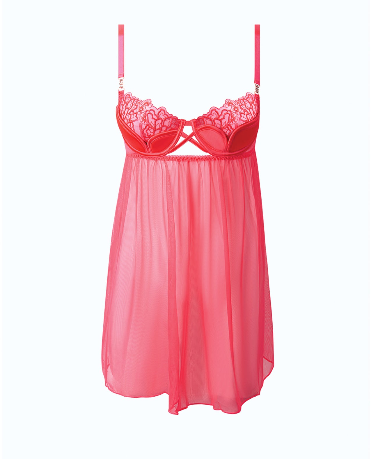 Eden Mesh Chemise Mini Dress w/Keyhole Cutout Details - Coral XL