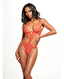 Nadia Lace & Mesh Cutout Teddy - Grenadine Dark Orange XL