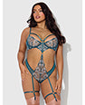 Nova Lace Teddy w/Garters - Jade Blue 1X/2X