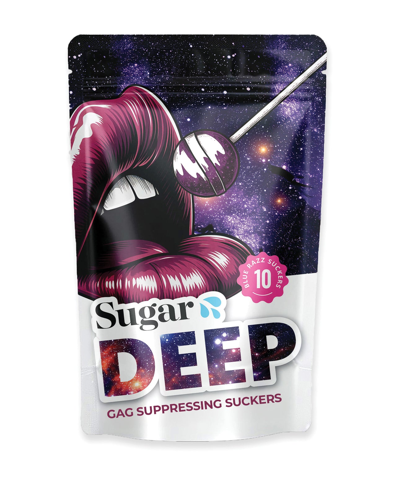 Sugar Splash Deep Gag Suppressing Purple Razz Suckers - 10 pcs