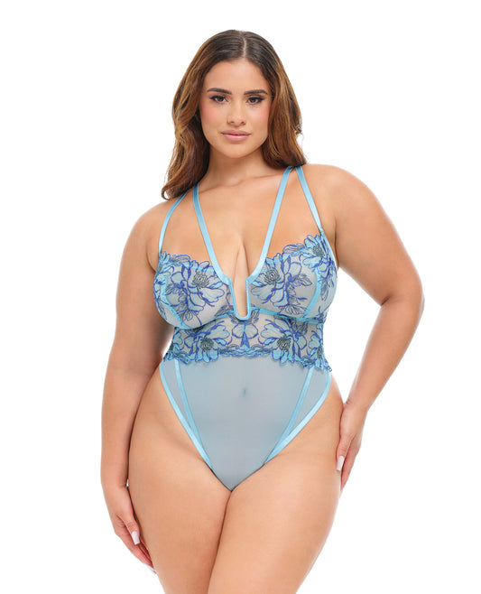 Emilia Floral Embroidered Teddy - Blue 2X