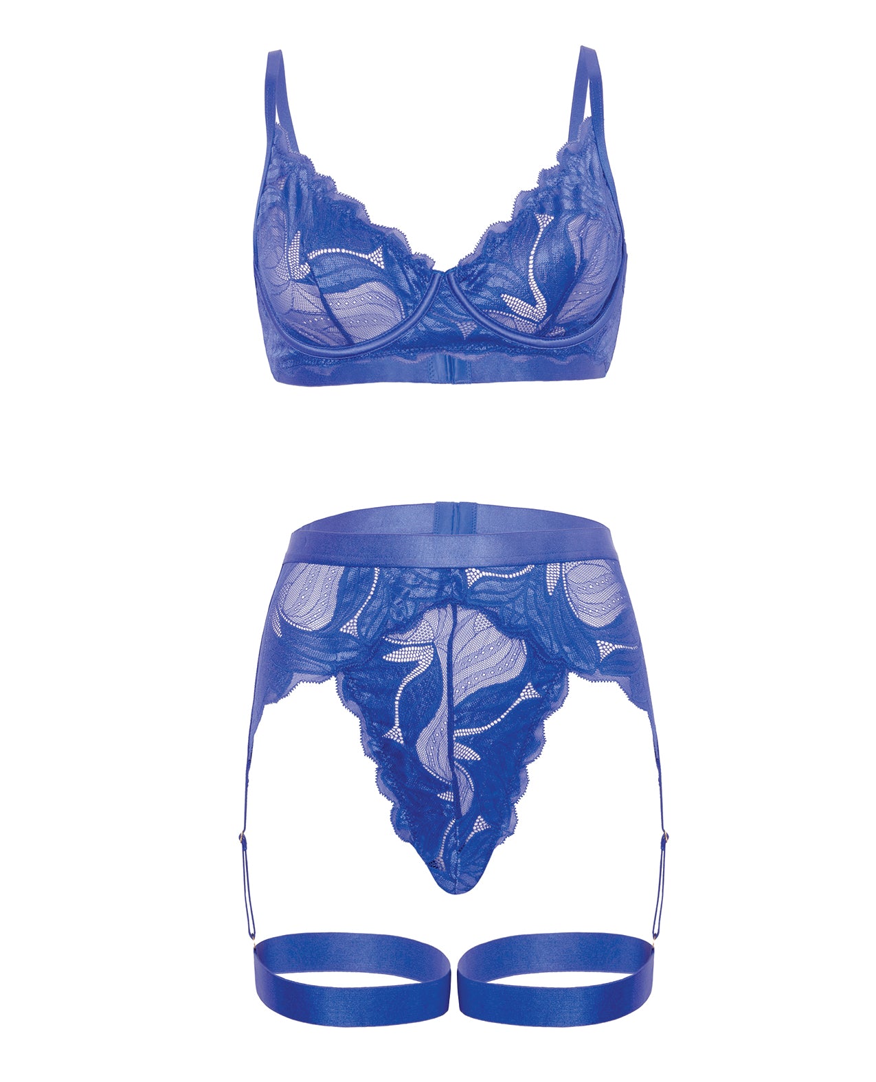 Delphi Lace 2 pc Set w/Attached Garter - Cobalt Blue MD
