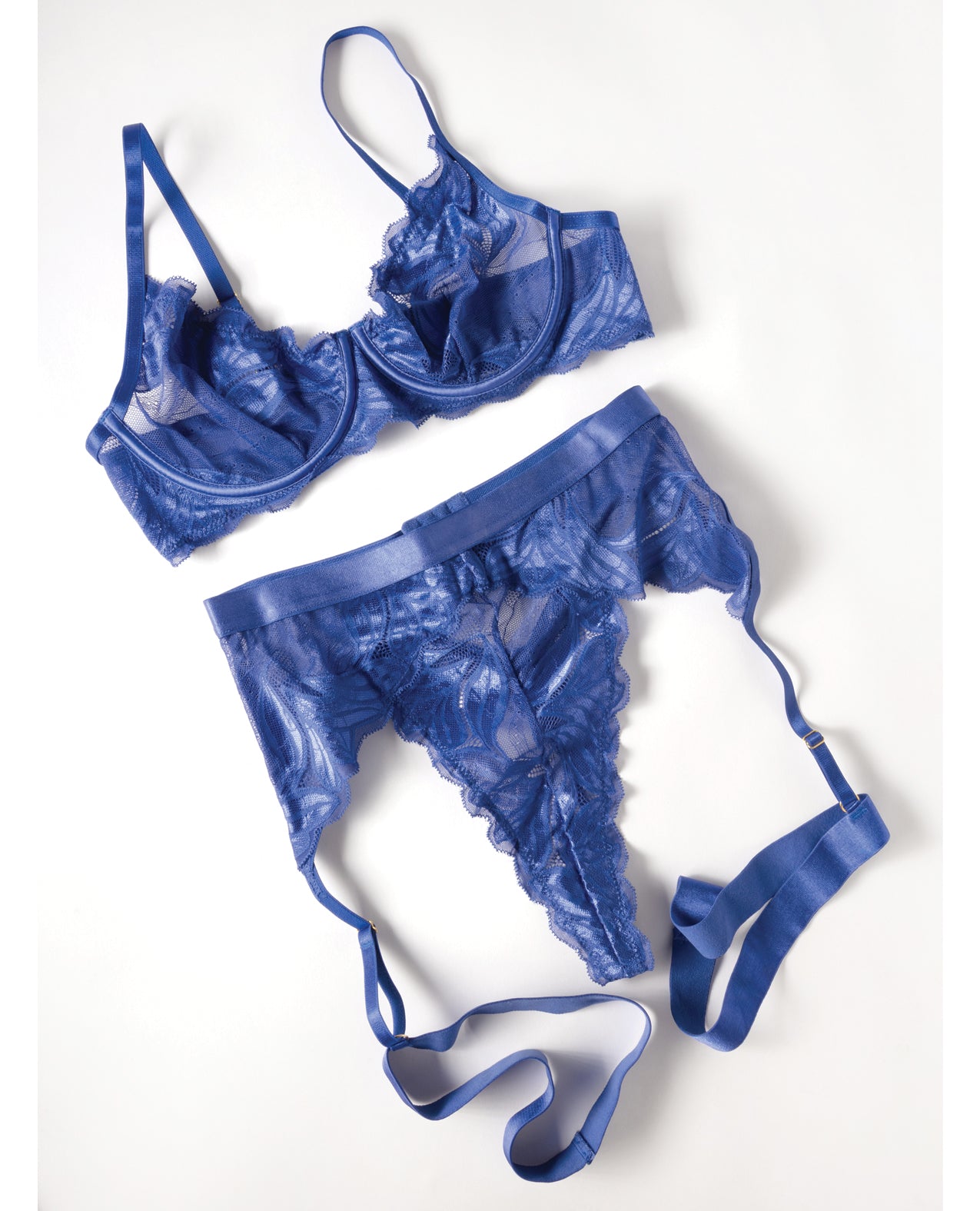 Delphi Lace 2 pc Set w/Attached Garter - Cobalt Blue LG