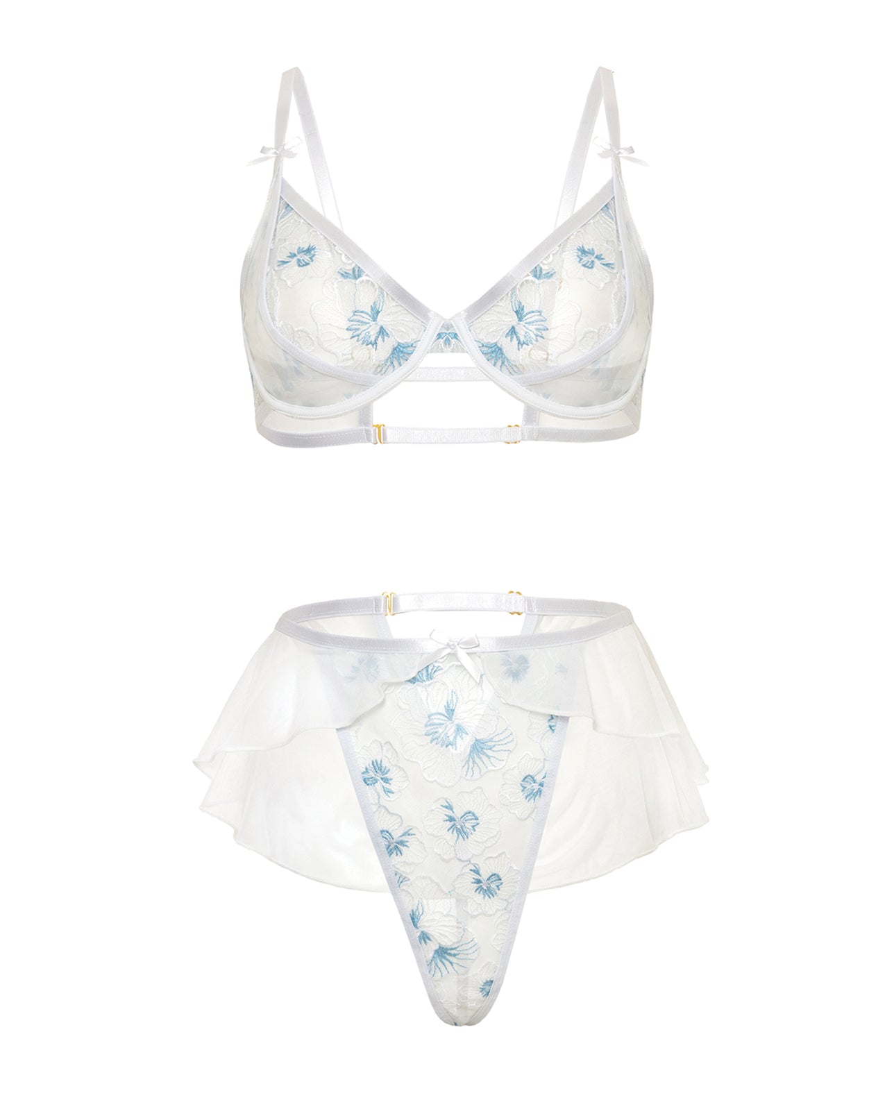 Elena Floral Embroidered 2 pc Set w/Skirted Bottom - White SM