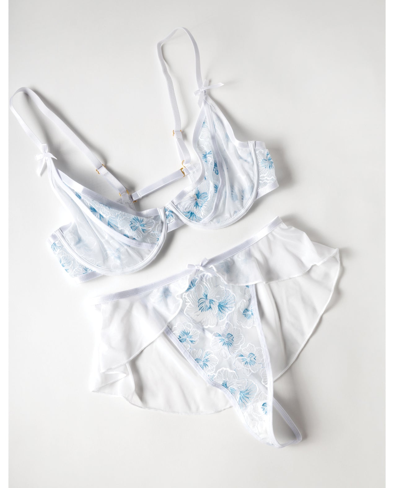 Elena Floral Embroidered 2 pc Set w/Skirted Bottom - White MD
