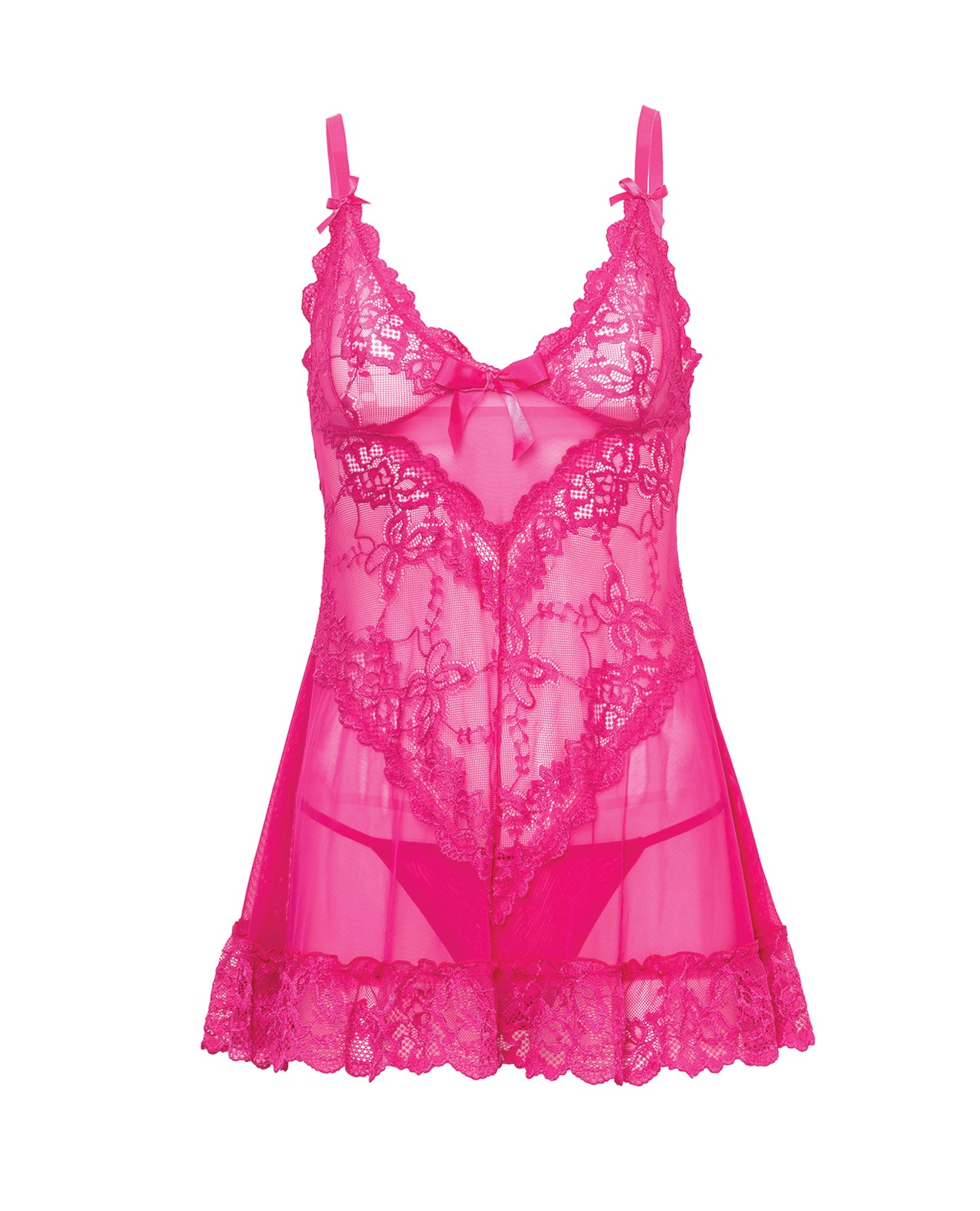Valentine Lace Babydoll w/Bows & G-String - Rose XL
