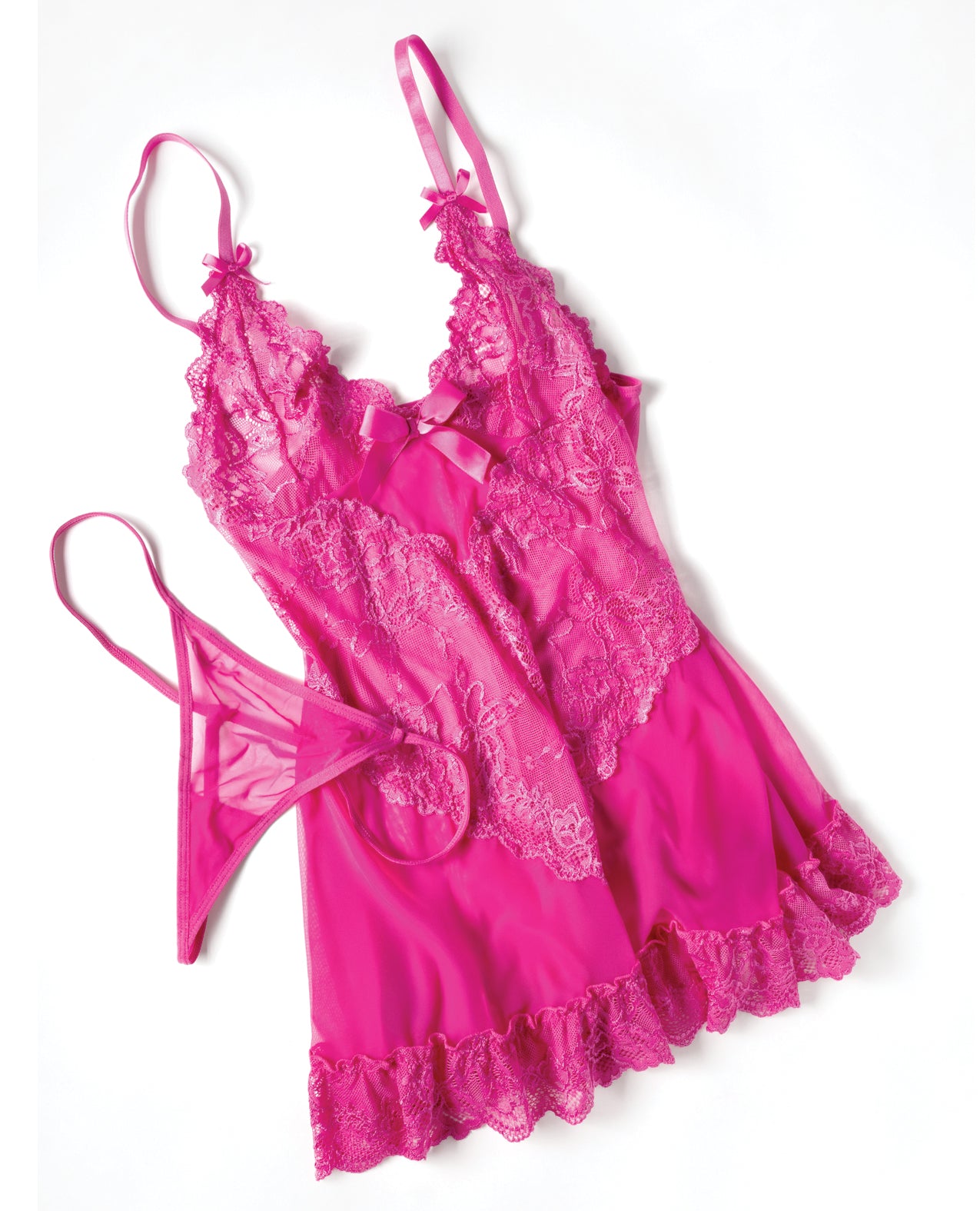 Valentine Lace Babydoll w/Bows & G-String - Rose 3X/4X