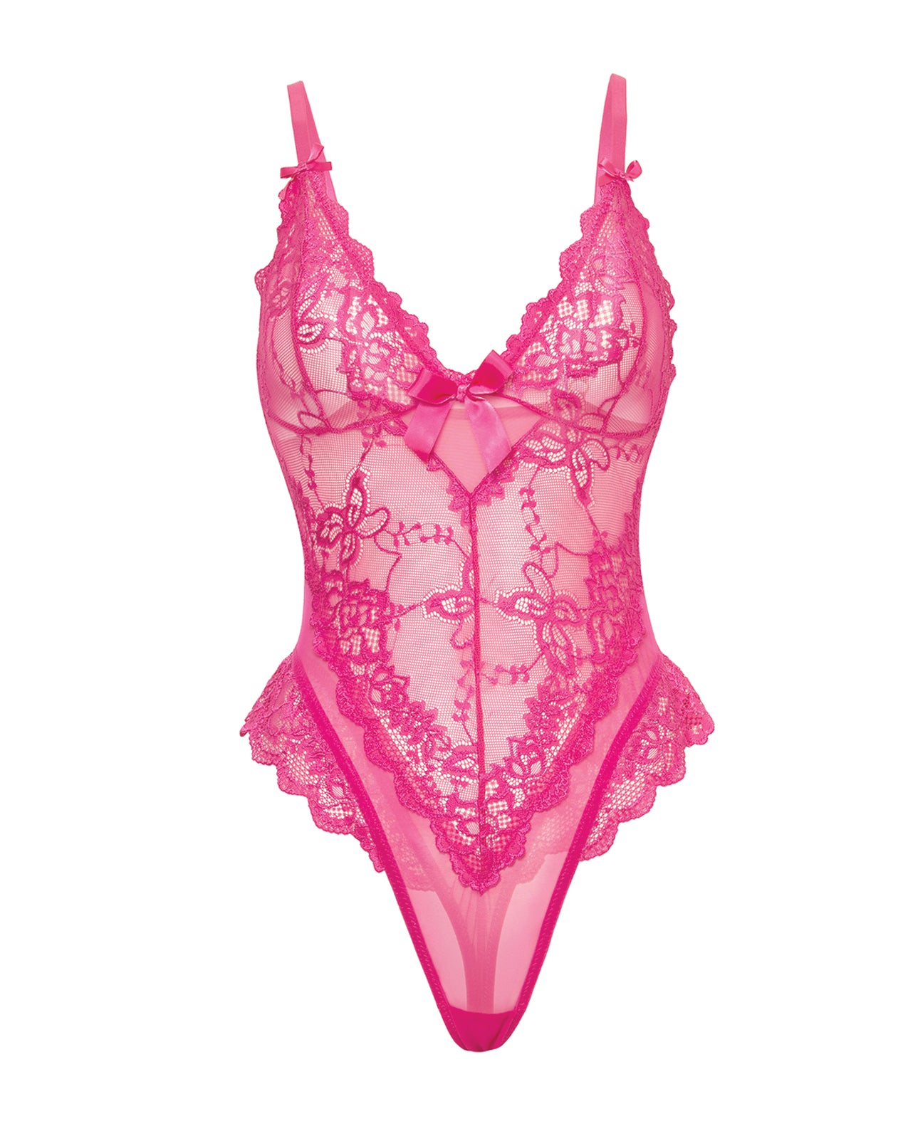 Valentine Lace Teddy w/Bow Details - Rose LG