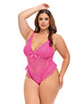 Valentine Lace Teddy w/Bow Details - Rose 3X/4X