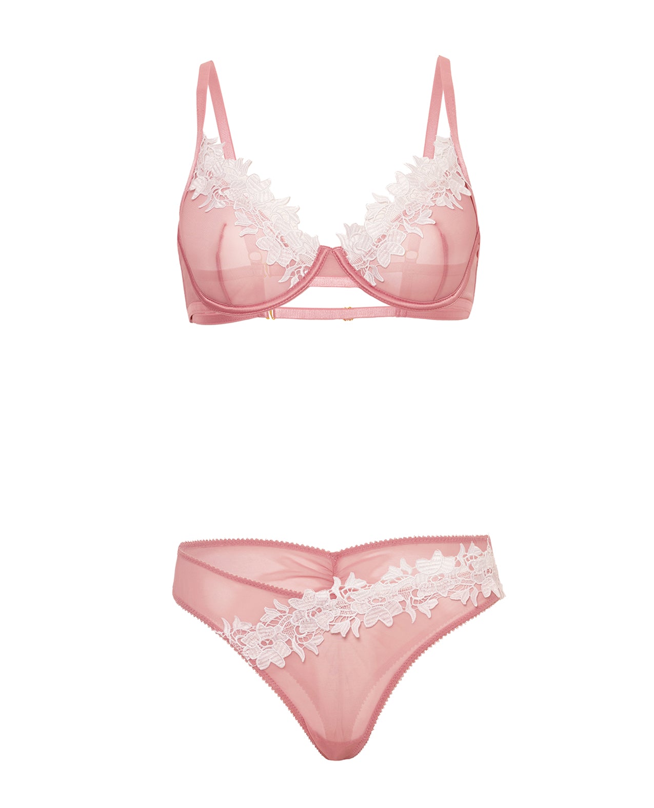 Glinda Mesh 2 pc Set w/Floral Embroidered Details - Pink & White XL