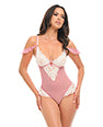 Cassandra Lace & Mesh Teddy w/Ruffle Details - Pink & White LG