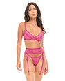 Julia Lace & Mesh 3 pc Set w/G-String - Rose L/XL