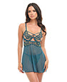 Daphne Lace & Mesh Babydoll w/Embroidered Details & Crossing Elastics - Blue LG