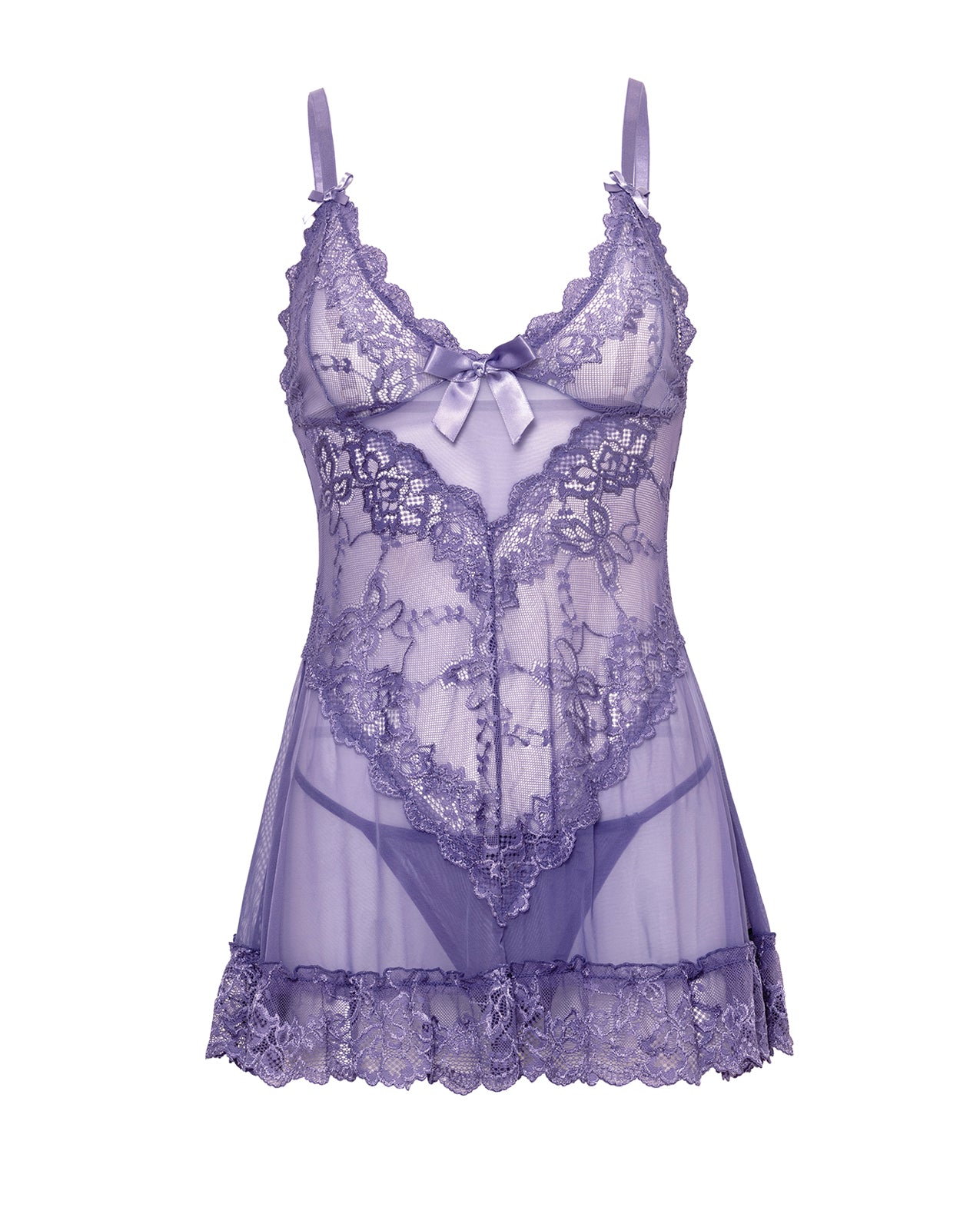 Valentine Lace Babydoll w/Bows & G-String - Purple XL