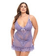 Valentine Lace Babydoll w/Bows & G-String - Purple 3X/4X