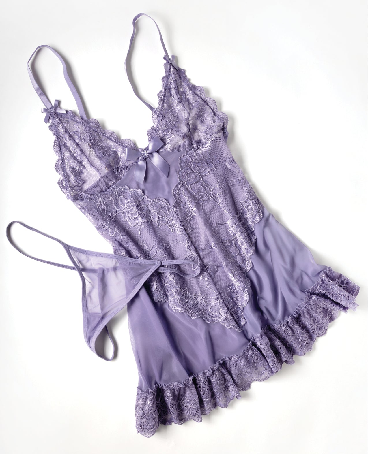 Valentine Lace Babydoll w/Bows & G-String - Purple 3X/4X