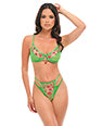Cheri Underwire Embroidered 2 pc Set w/Cherry Charm Details - Neon Green MD