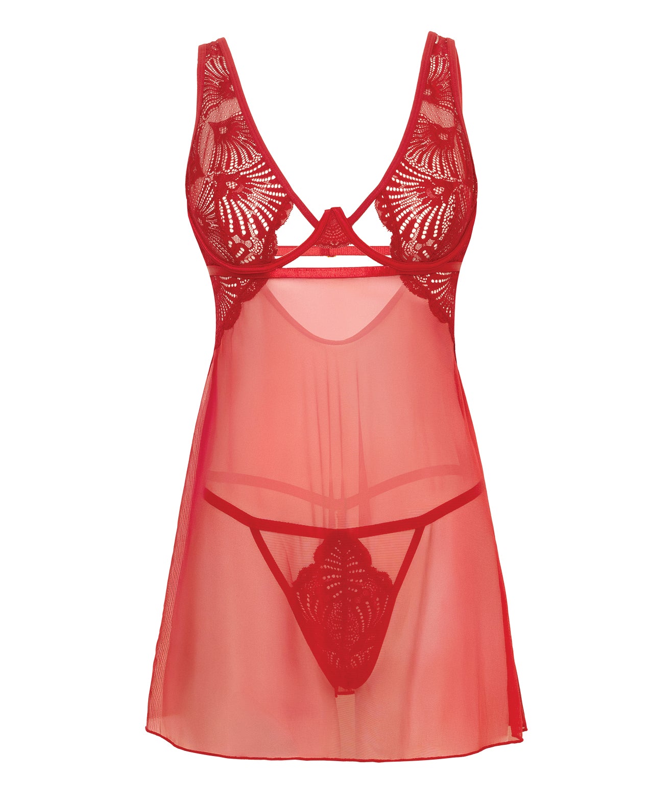 Tiana Lace Babydoll w/Side Slits & Strap Details - Red L/XL