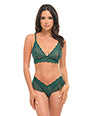 Alessia Soft Cup Lace & Mesh 2 pc Set w/Ruffle Details - Green LG