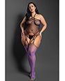 Sheer No Comparison Body Stocking w/G-String 2 pc Set - Black/Purple QN