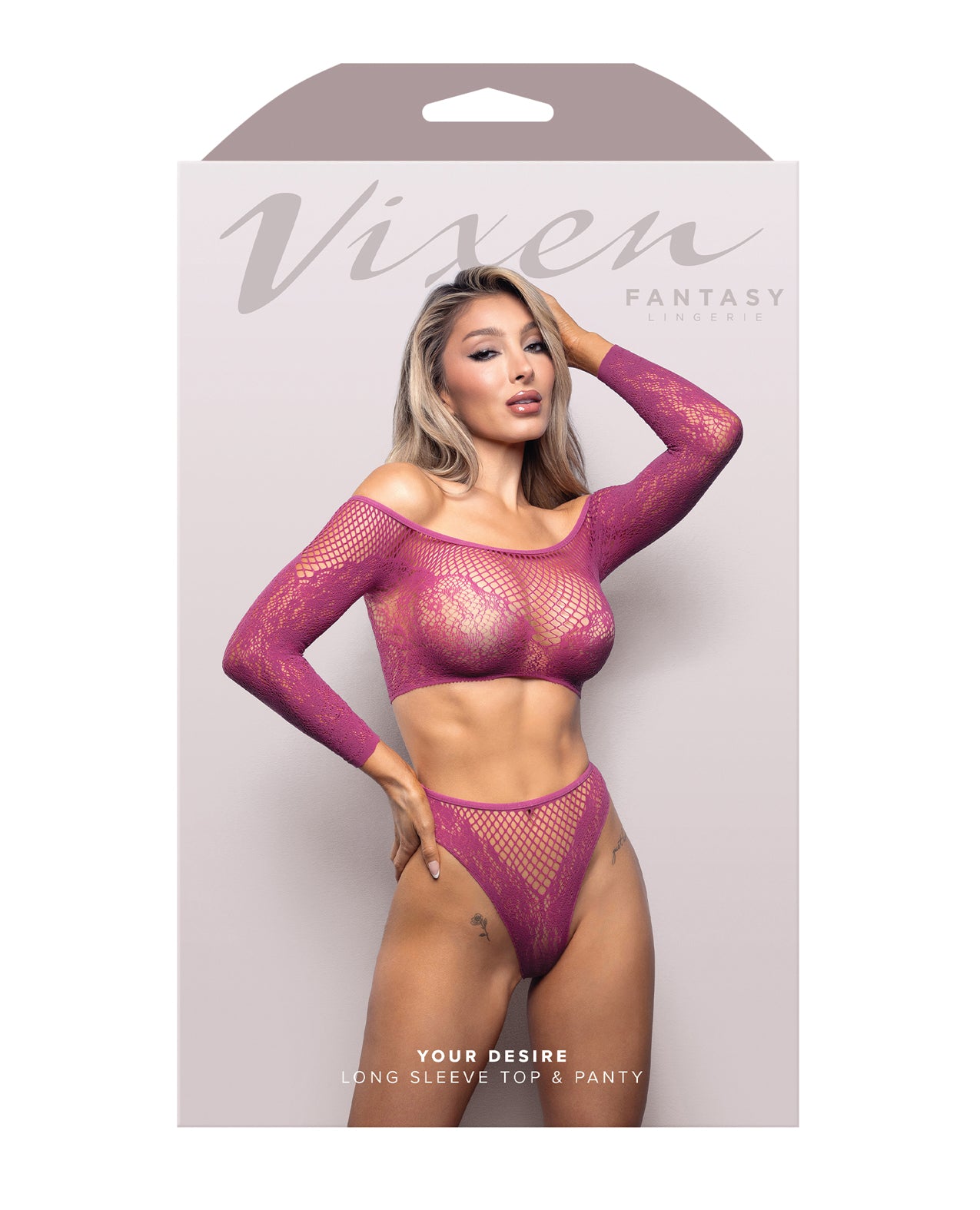 Vixen Your Desire Scalloped Long Sleeve 2 pc Set - Magenta O/S
