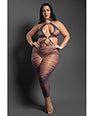 Sheer Set Me Free Mesh Body Stocking w/Zebra Pattern & Open Crotch - Purple QN