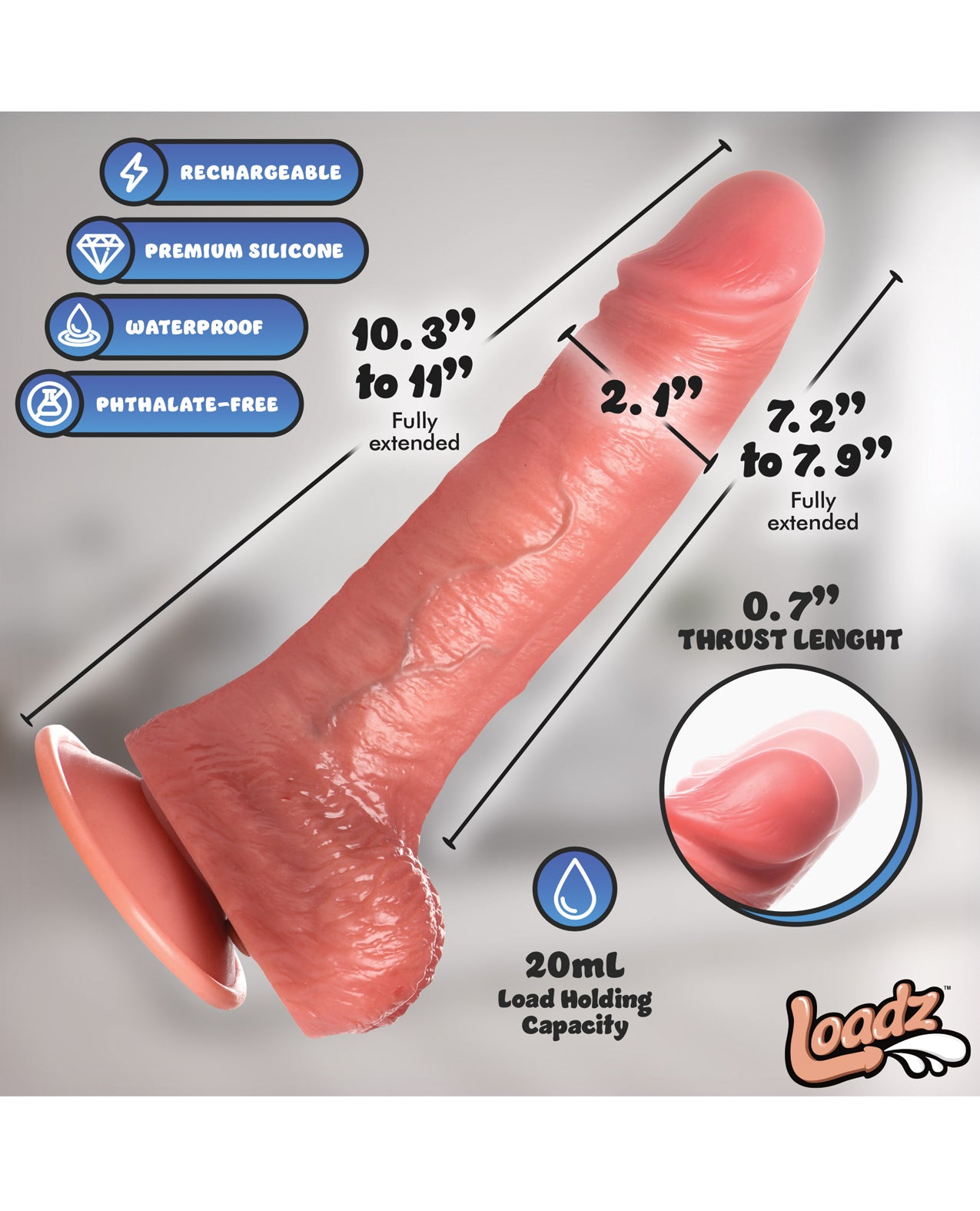 Loadz 10" Thrusting, Vibrating, & Squirting Dildo