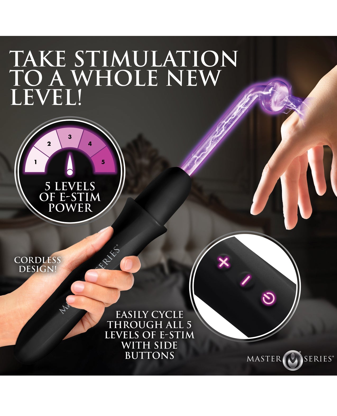 Master Series Elektrawand Rechargeable Violet Wand w/Attachments - Black