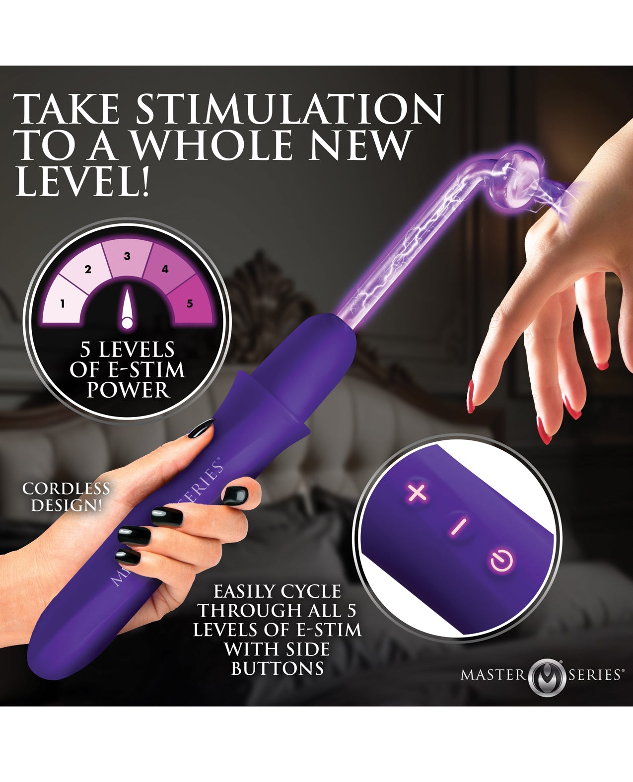Master Series Elektrawand Rechargeable Violet Wand w/Attachments - Purple