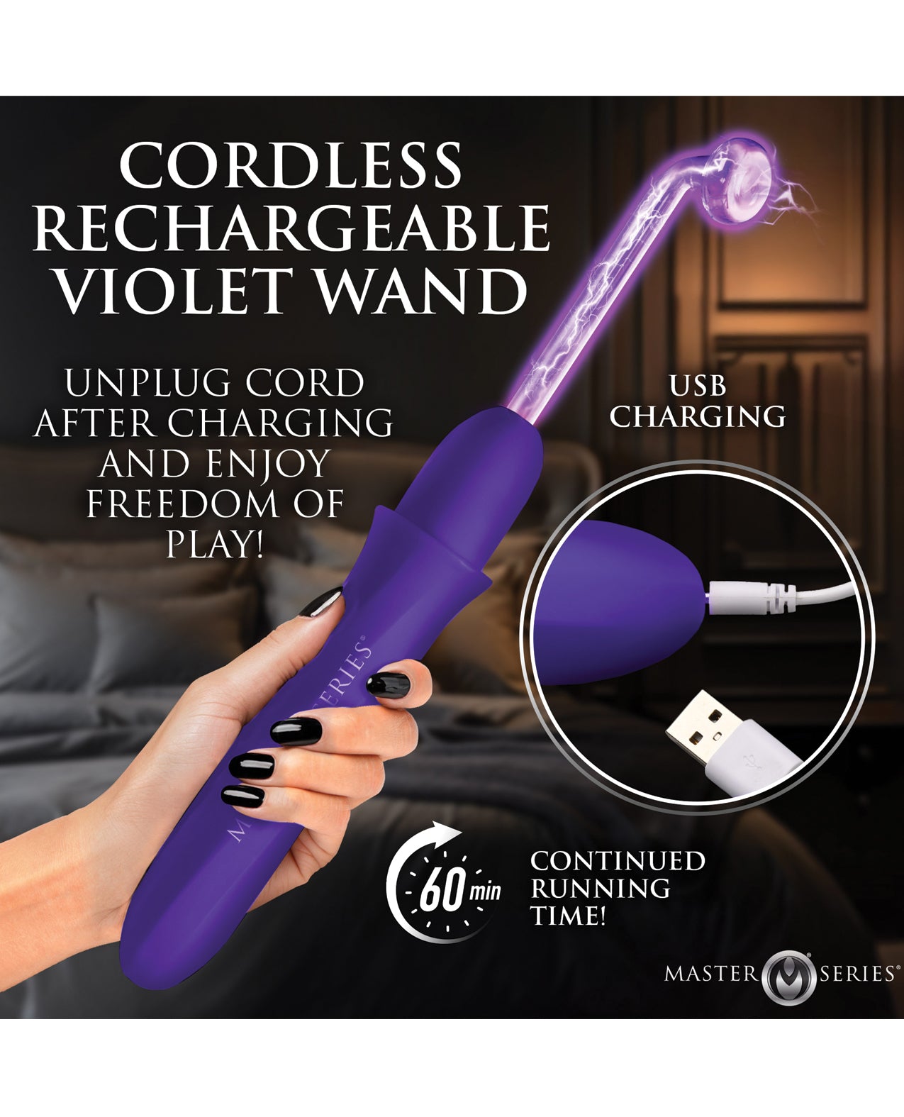 Master Series Elektrawand Rechargeable Violet Wand w/Attachments - Purple