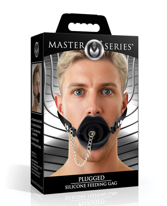 Master Series Plugged Silicone Feeding Gag - Black