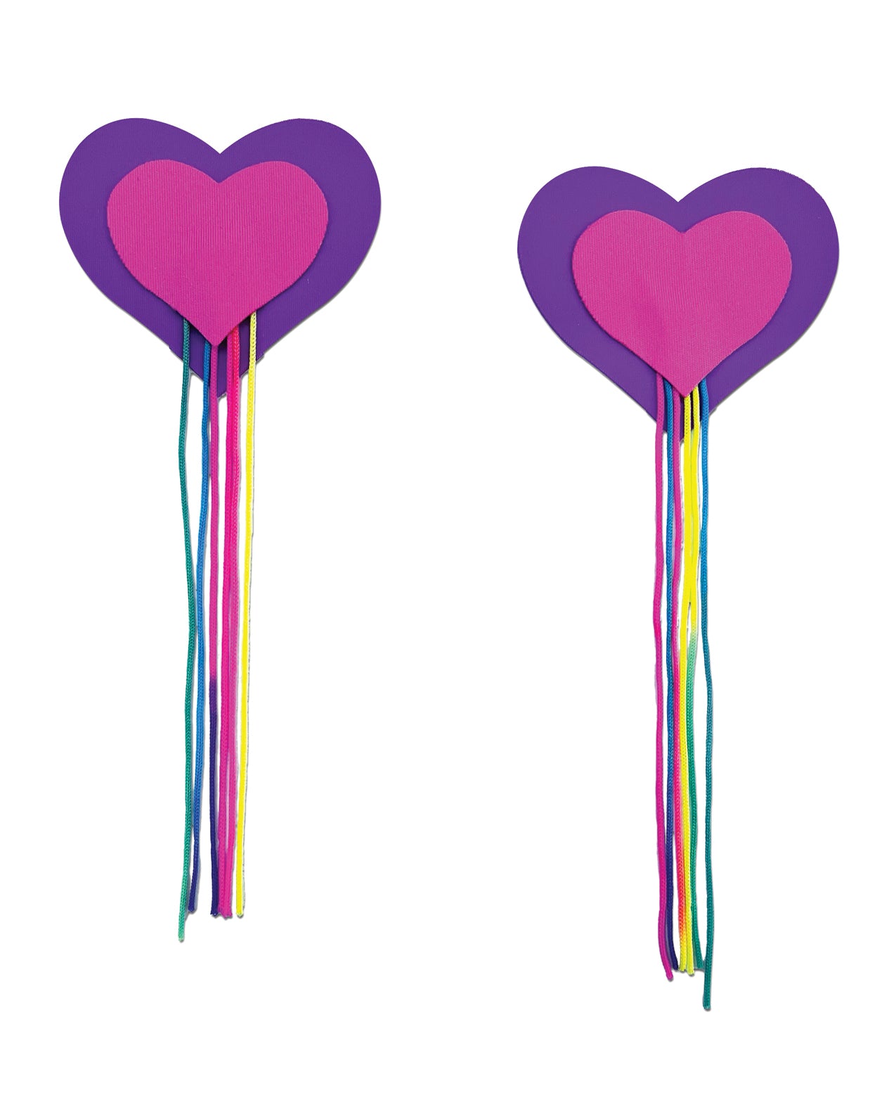 Pastease Hearts w/Fringe Rainbow Tassels - Neon Pink/Purple O/S