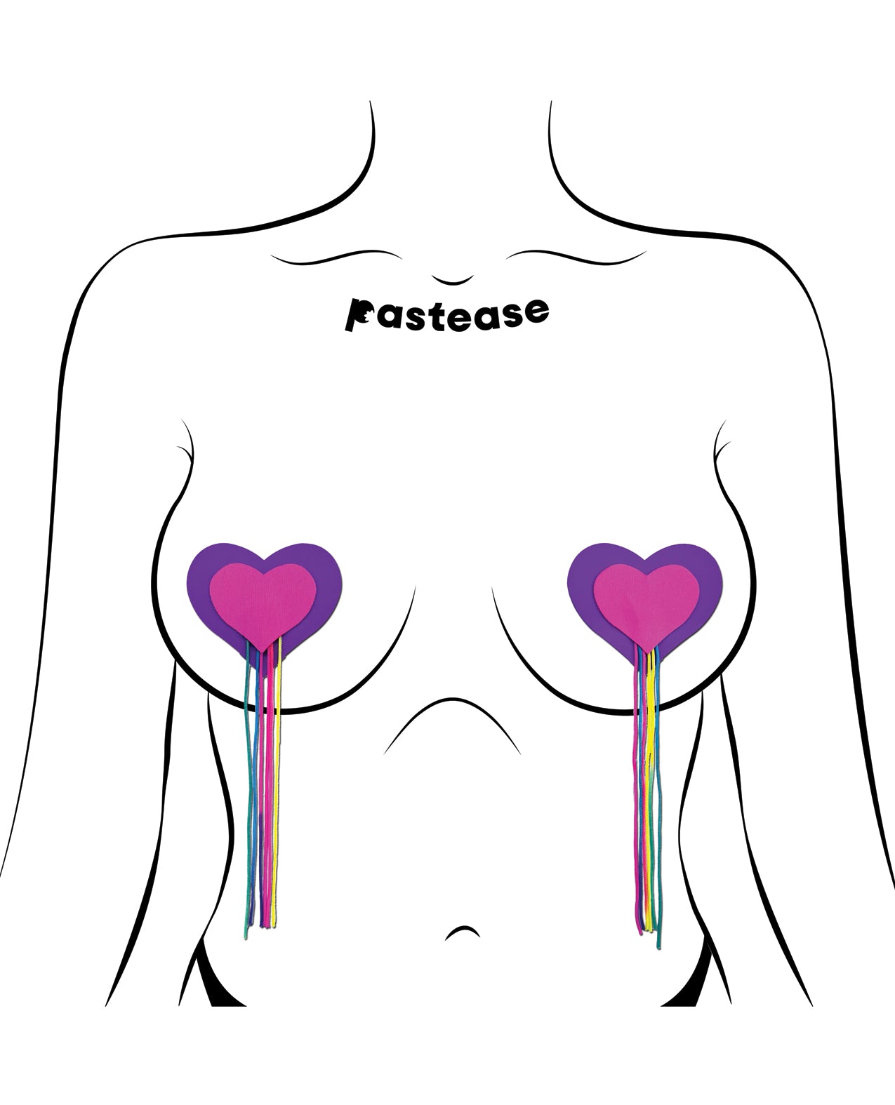 Pastease Hearts w/Fringe Rainbow Tassels - Neon Pink/Purple O/S