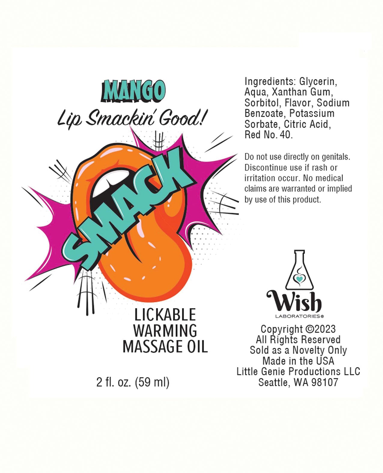 Smack Lickable Warming Massage Oil - Mango 2 oz