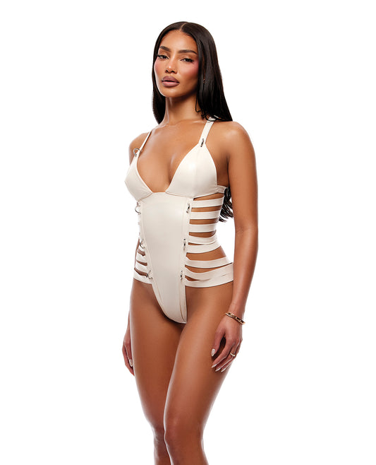 Strap Tease Strappy Matte Vinyl Teddy - Cream SM