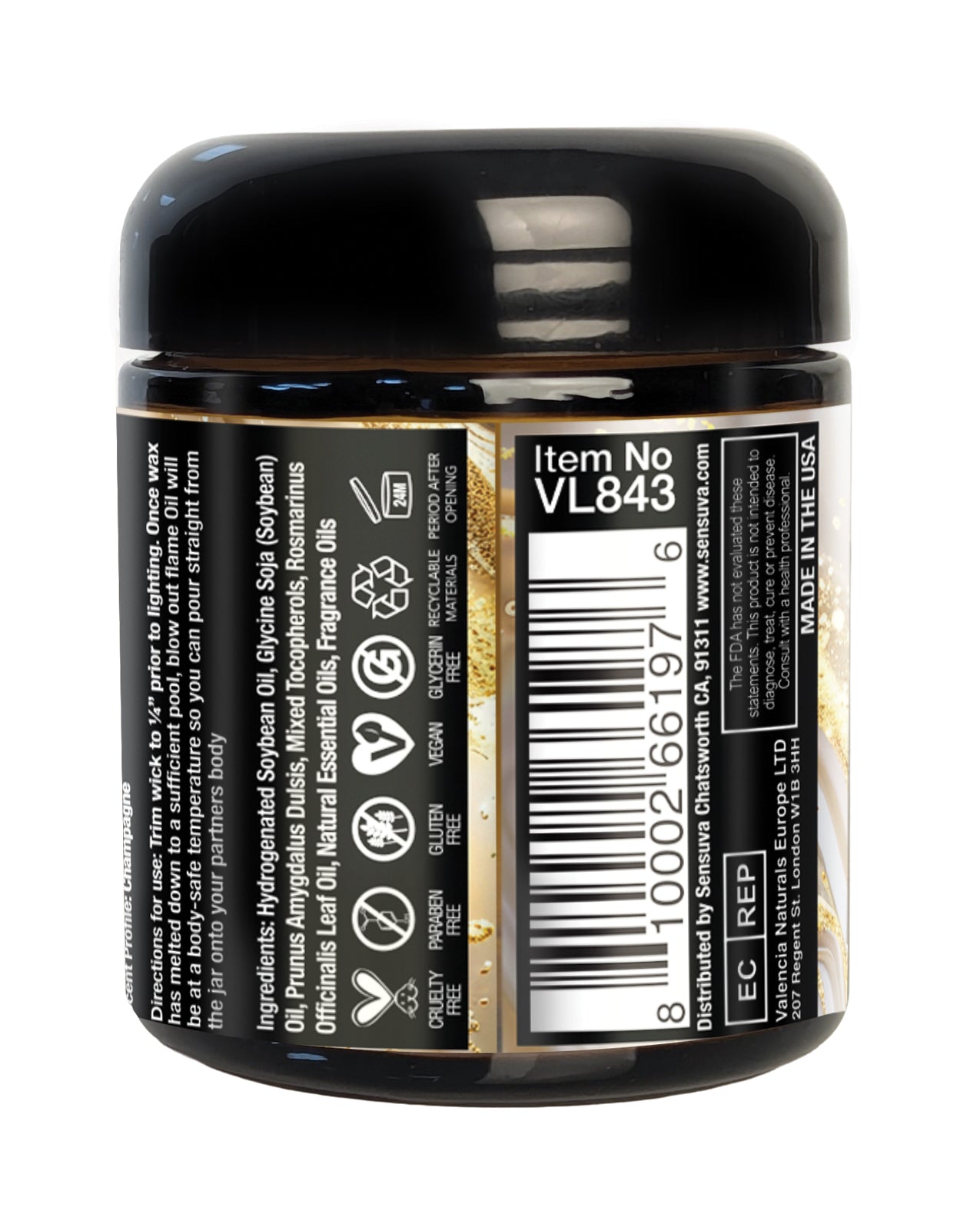 Sensuva Lit Champagne Luxury Massage Candle - 4 oz