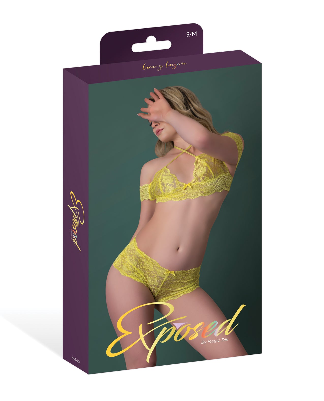 Daffodil Dreams Lace Halter Bralette w/Bardot Sleeves & Boy Short - Yellow L/XL