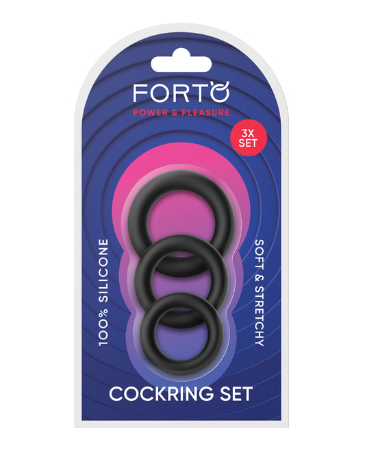 Forto Trio Cock Ring Set - Black