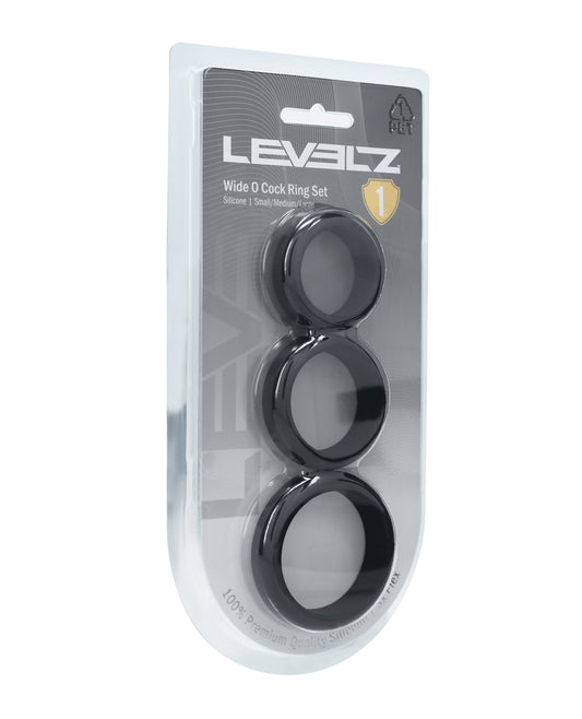 Shots Levelz Wide O Silicone Cock Ring Set of 3 - Black
