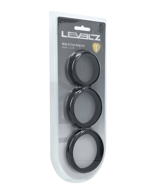 Shots Levelz Wide O Silicone Cock Ring Set of 3 (42 mm, 50 mm, 55 mm) - Black