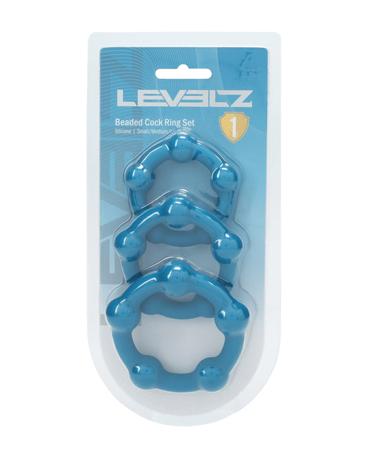 Shots Levelz Beaded Silicone Cock Ring Set of 3 (35 mm, 40 mm, 45 mm) - Teal