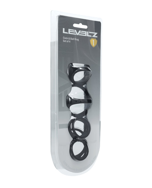 Shots Levelz Set of 4 Silicone Cock & Ball Rings - Black
